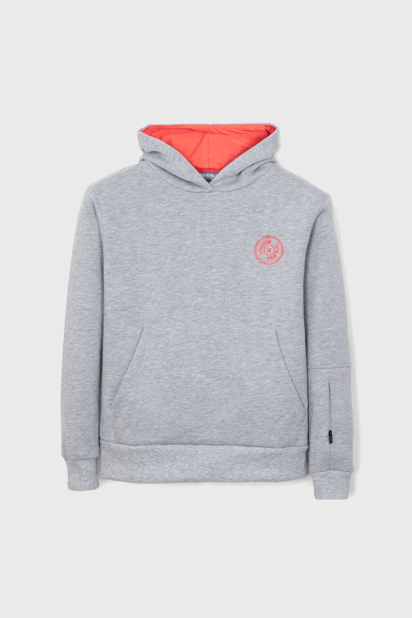 
                  
                    Vista frontal sudadera completa gris bordado coral para bomba de insulina niños Little Betas
                  
                