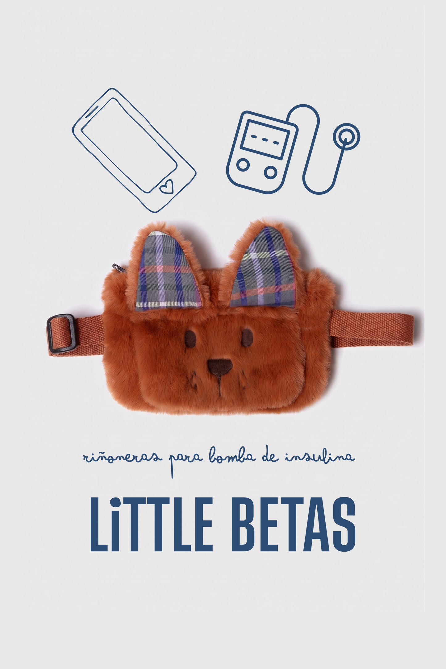 riñonera para bomba de insulina y teléfono movil perrito peluche.